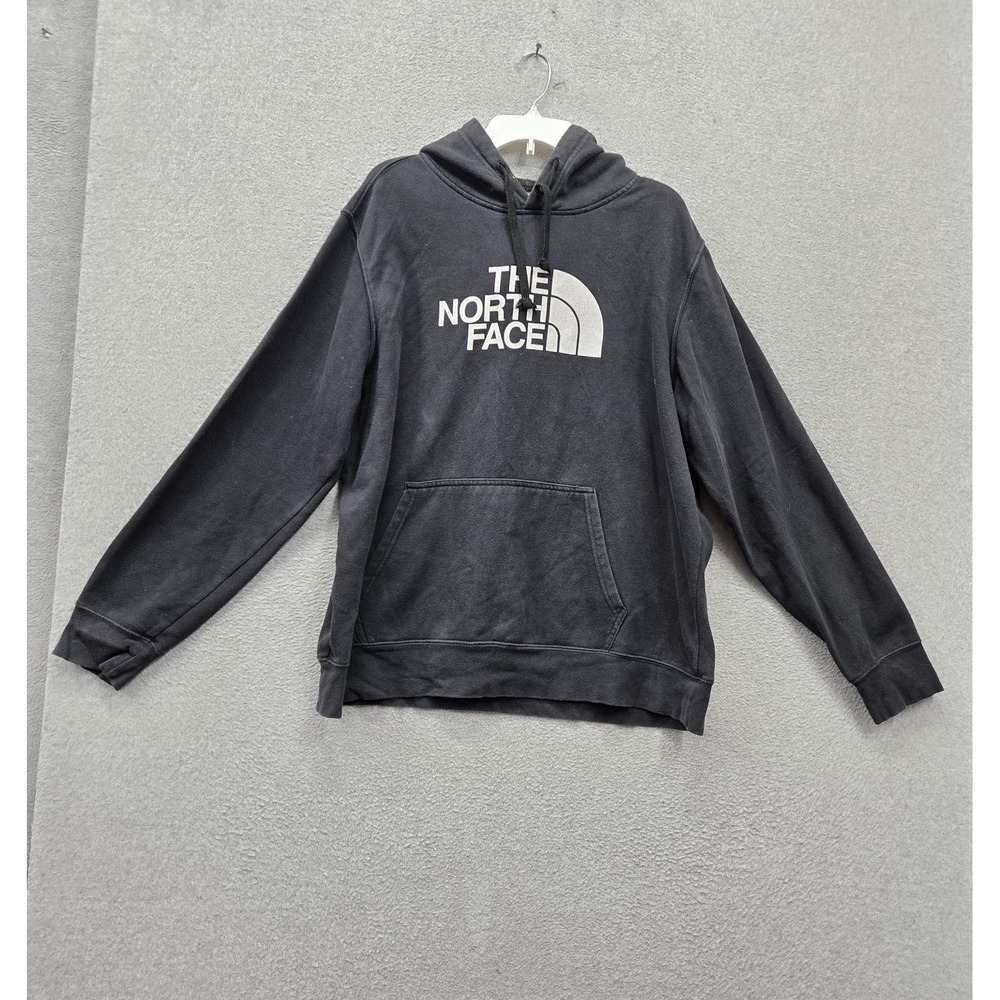The North Face Men Hoodie XL Black Fleece Logo Graphic Print Activewear Pullover